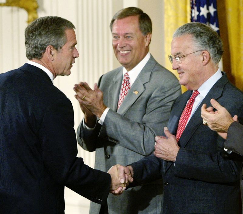 President Bush, Sen. Paul Sarbanes, and Rep. Mike Oxley, R-Ohio